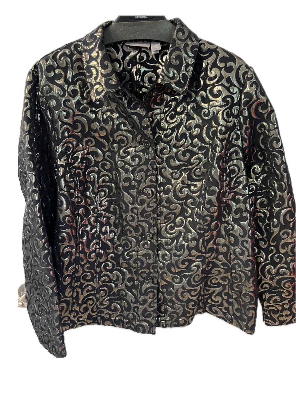 Chico's Black Metallic Scroll Jacquard Blazer